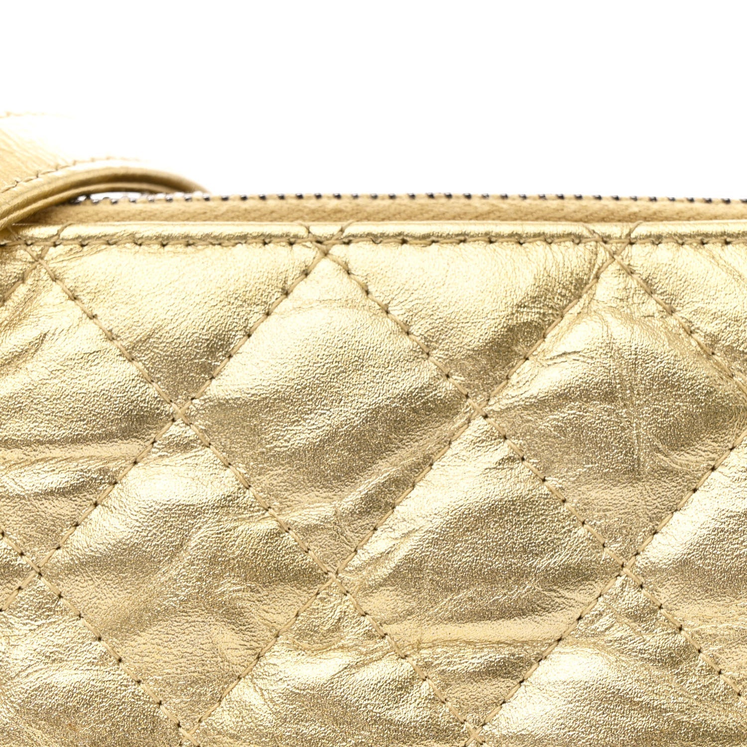 Metallic Aged Calfskin Quilted Small Gabrielle Clutch With Chain Gold