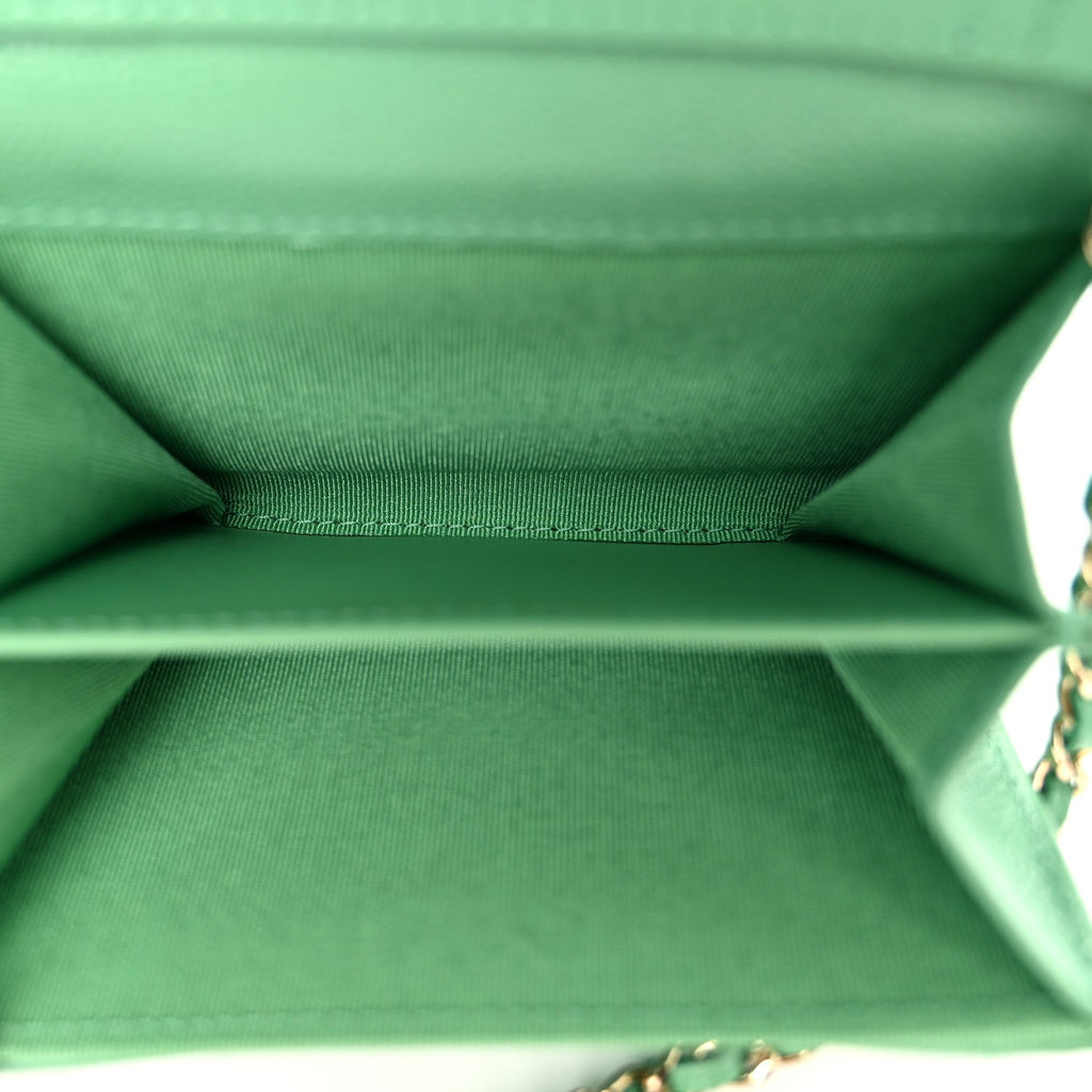 Caviar Quilted Flap  Holder On Chain Light Green