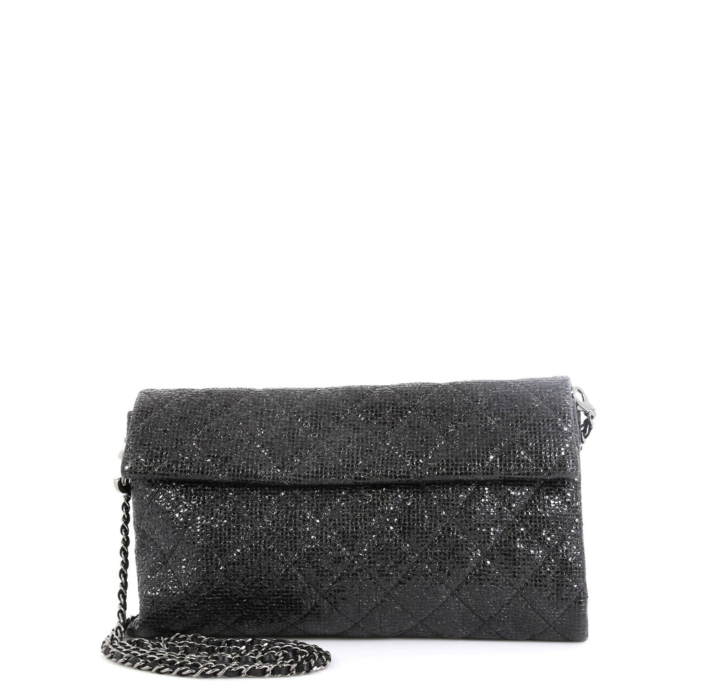 Chain Clutch Quilted Glittered Calfskin
