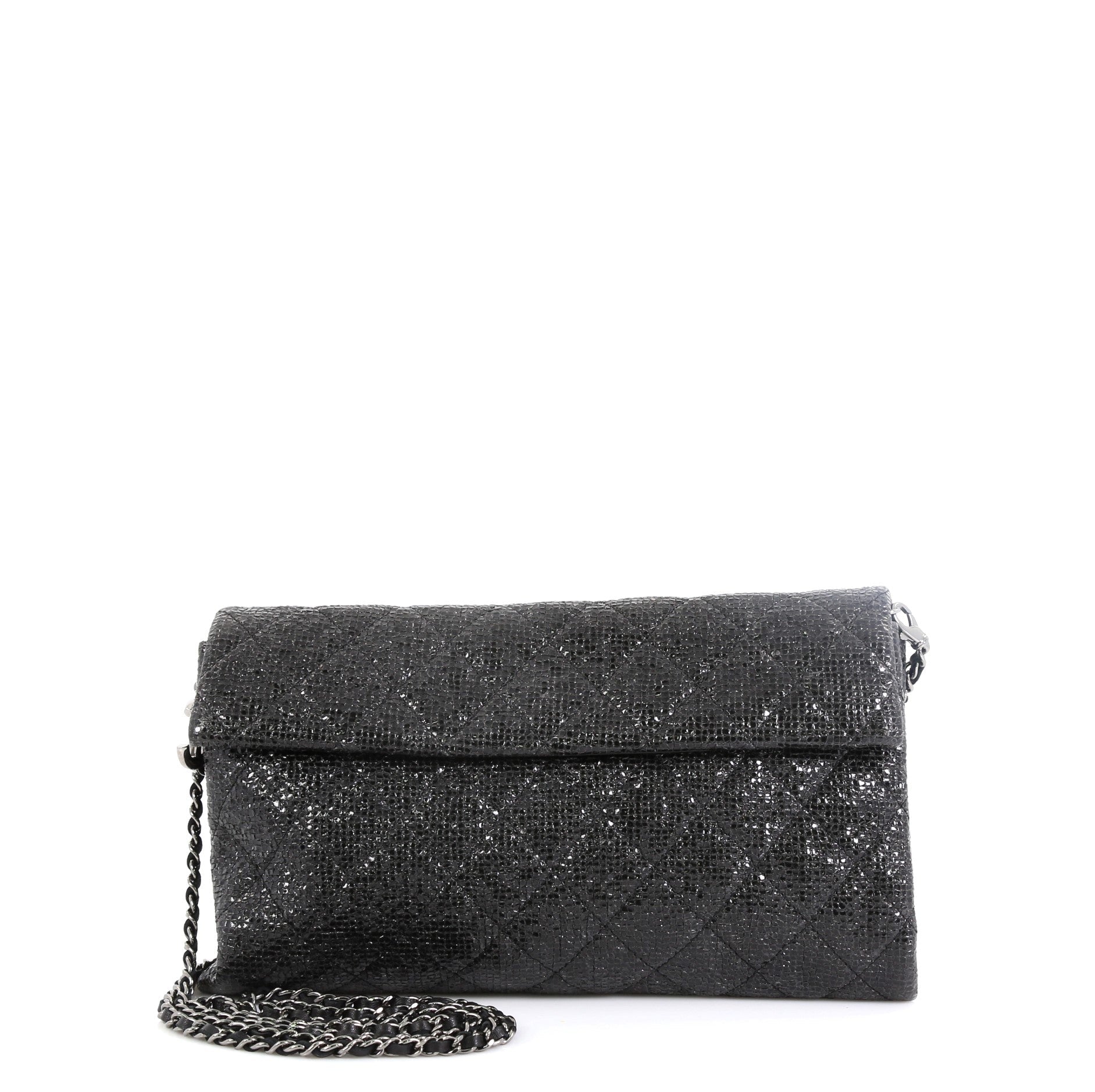 Chain Clutch Quilted Glittered Calfskin