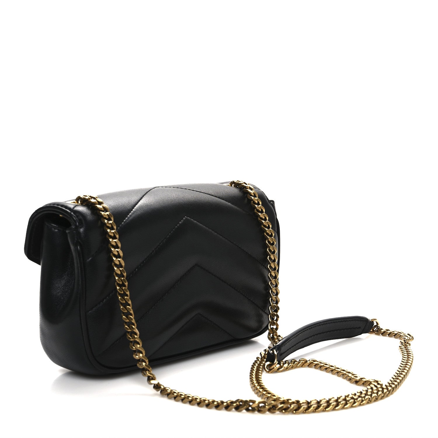 Lambskin Chevron Quilted Mini Loulou Bag Black