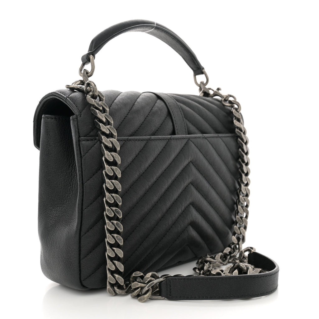Sheepskin Matelasse Chevron Monogram Medium College Bag Black