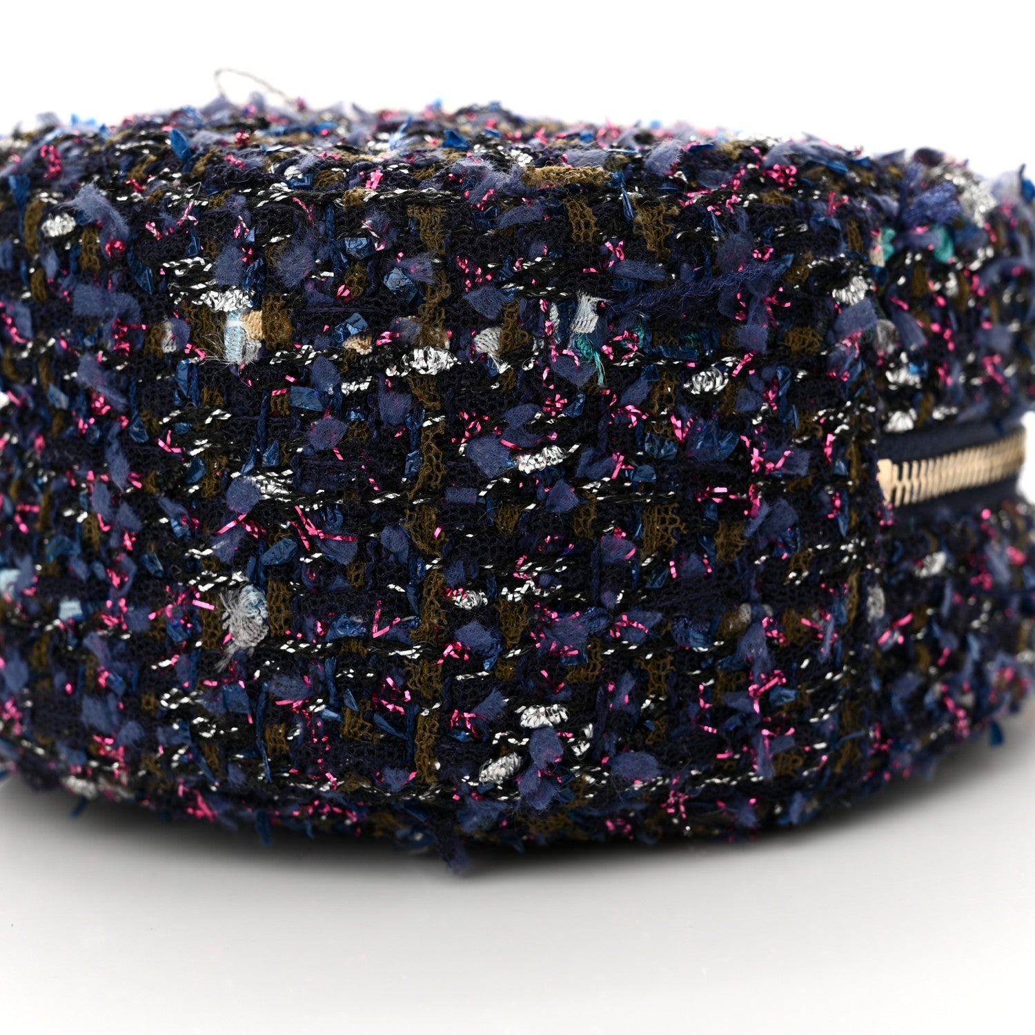 Tweed Quilted Round Clutch With Chain Multicolor