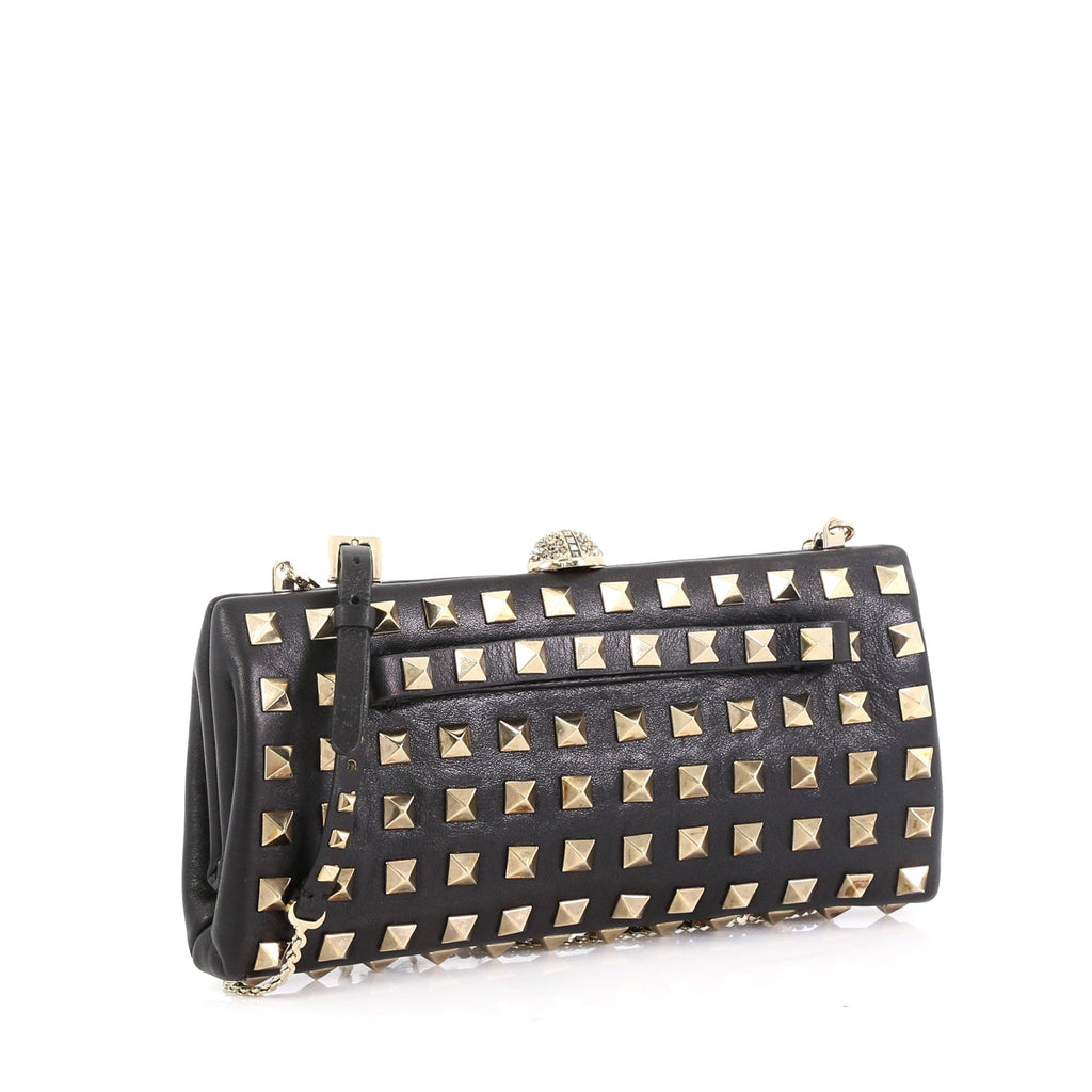 Rockstud Chain Frame Clutch Full Studded Leather Small