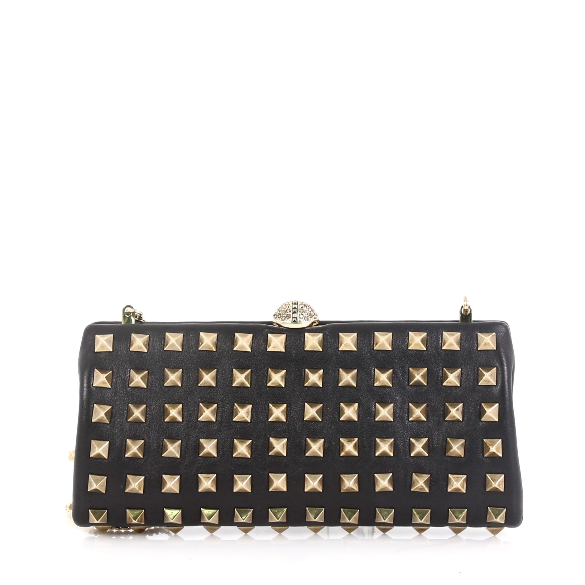 Rockstud Chain Frame Clutch Full Studded Leather Small