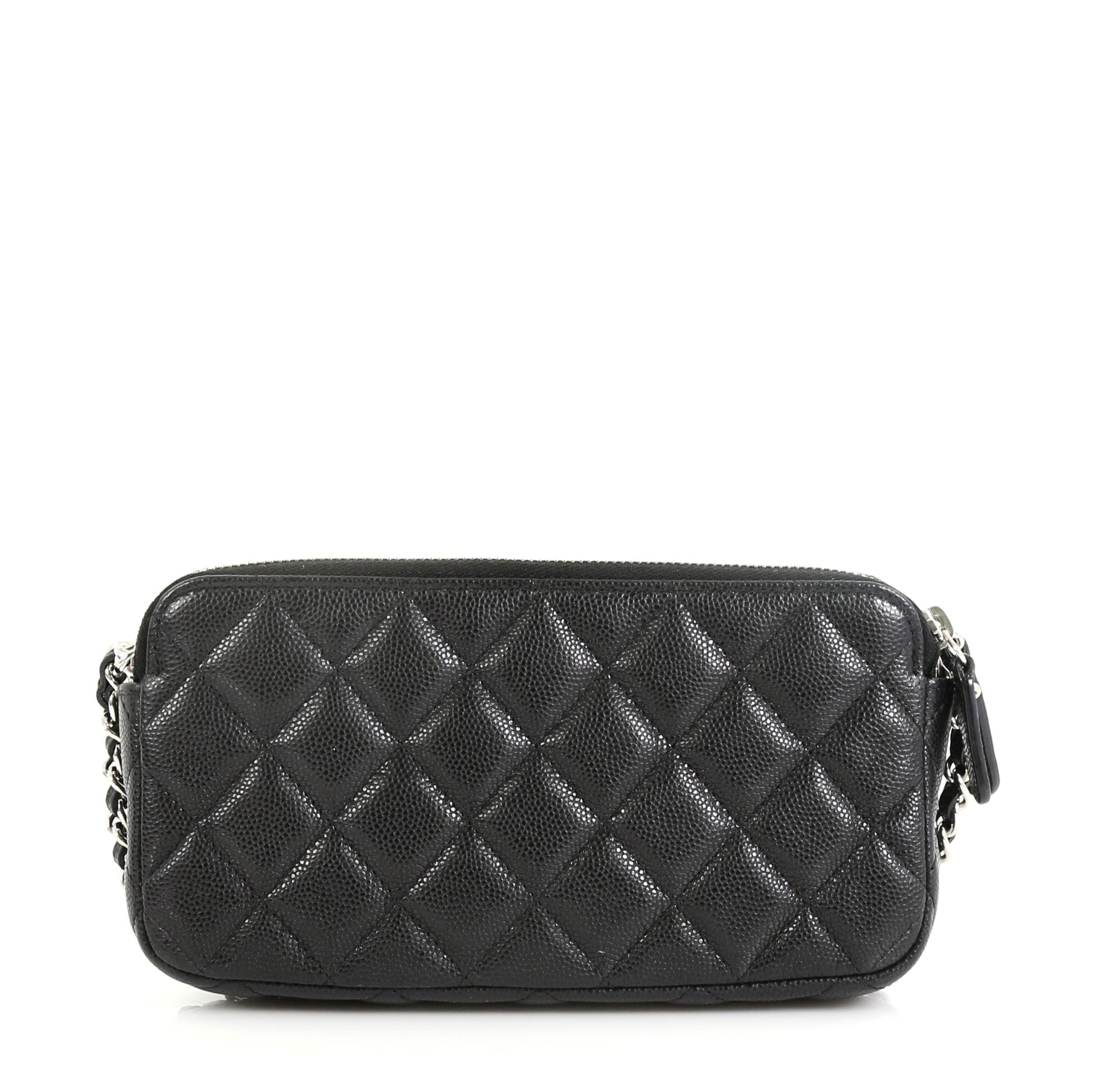 Double Zip Clutch with Chain Quilted Caviar