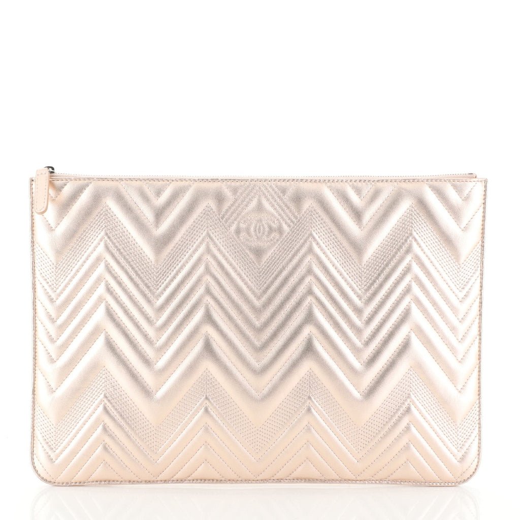 O Case Clutch Metallic Chevron Calfskin Large