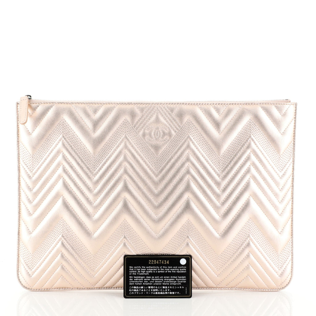 O Case Clutch Metallic Chevron Calfskin Large