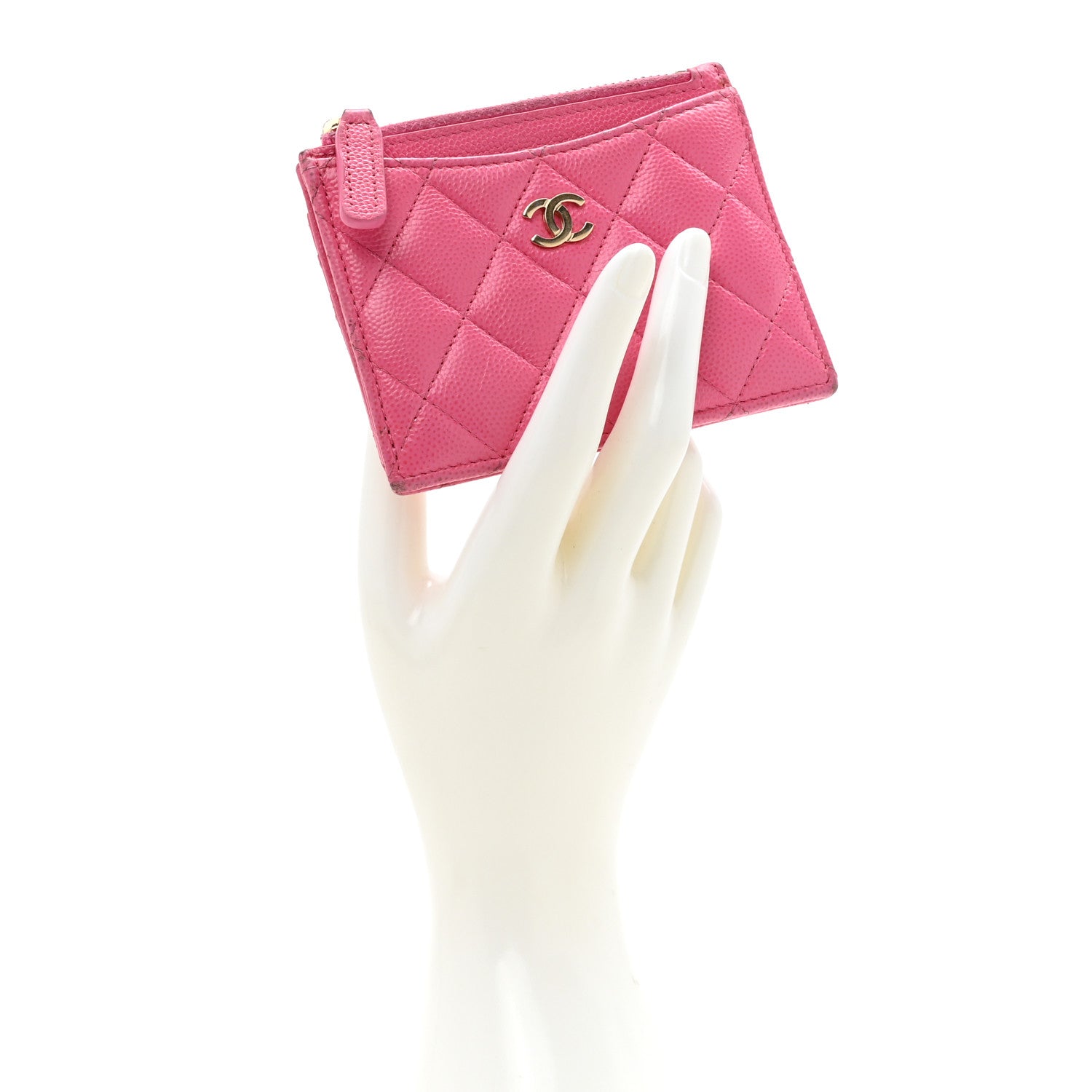 Caviar Quilted CC Zip  Holder Pink