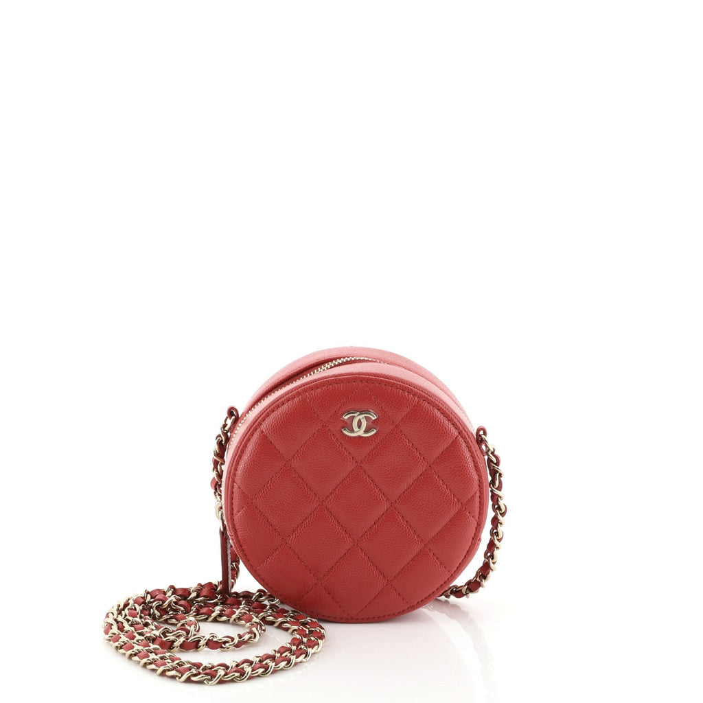 Round Clutch with Chain Quilted Caviar Mini