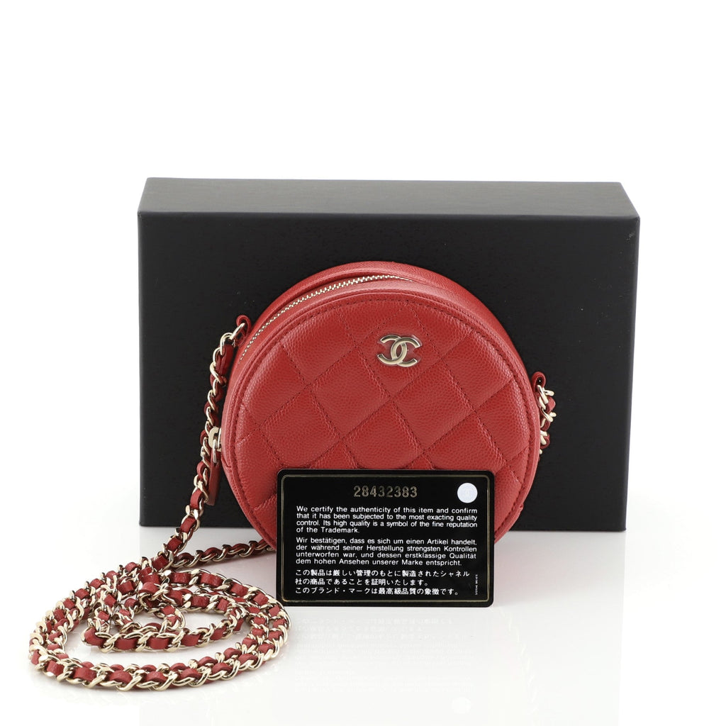 Round Clutch with Chain Quilted Caviar Mini