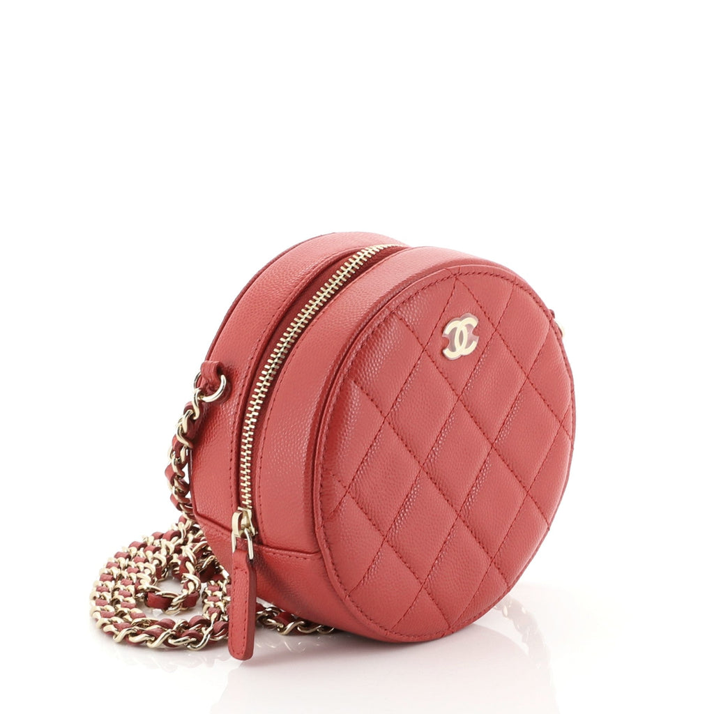 Round Clutch with Chain Quilted Caviar Mini