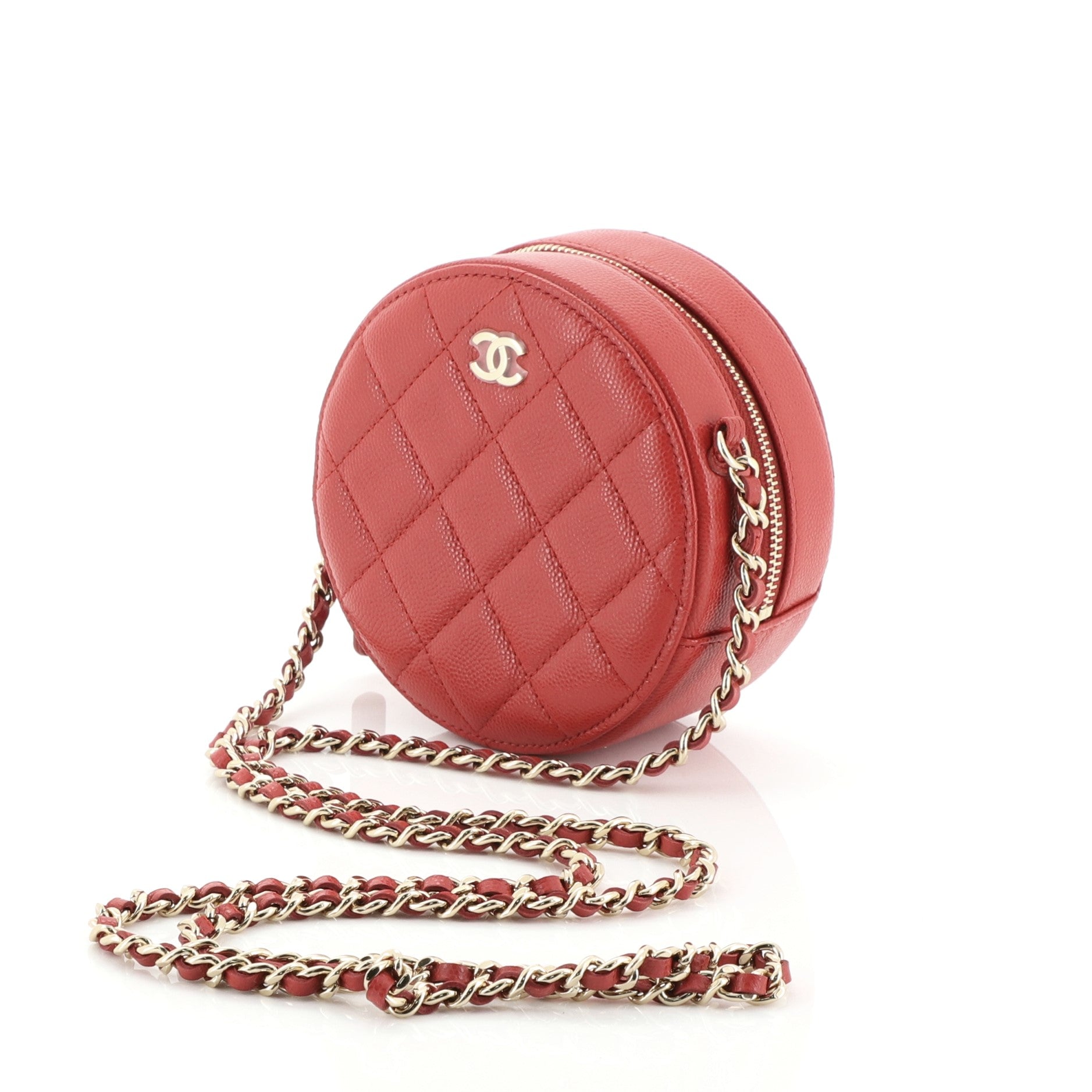 Round Clutch with Chain Quilted Caviar Mini