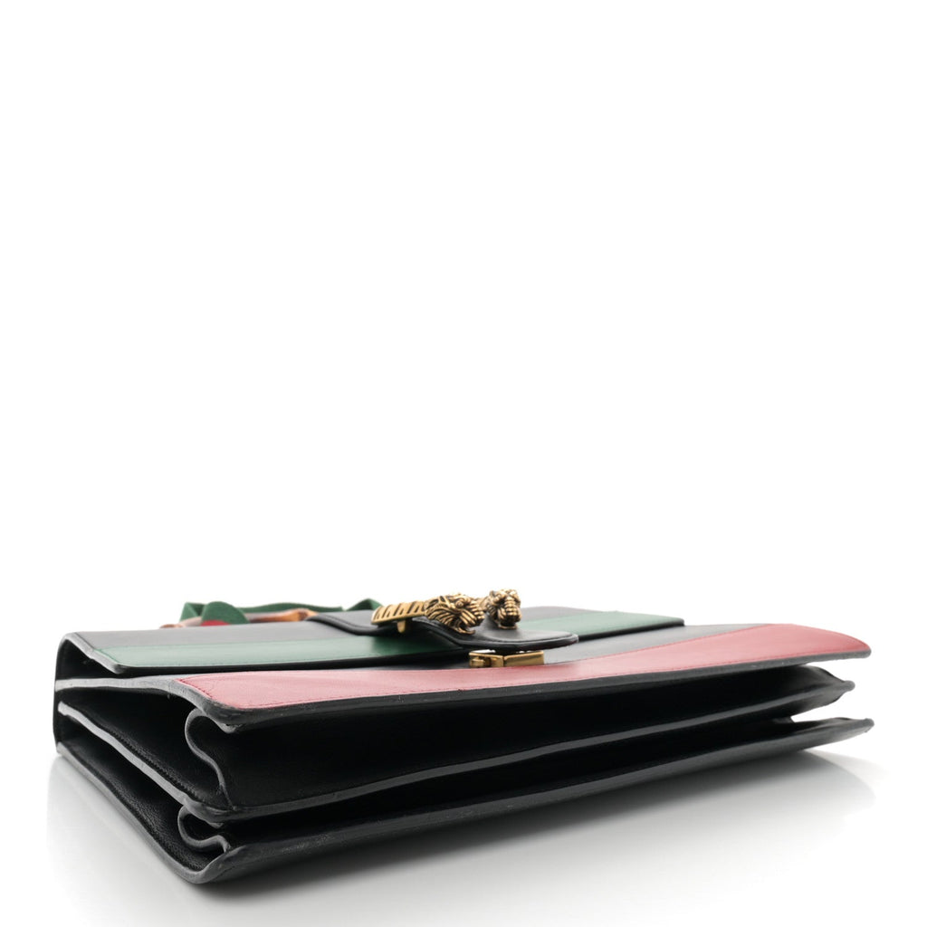 Calfskin Bamboo Web Large Dionysus Top Handle Bag Black Bright Evergreen Hibiscus Red