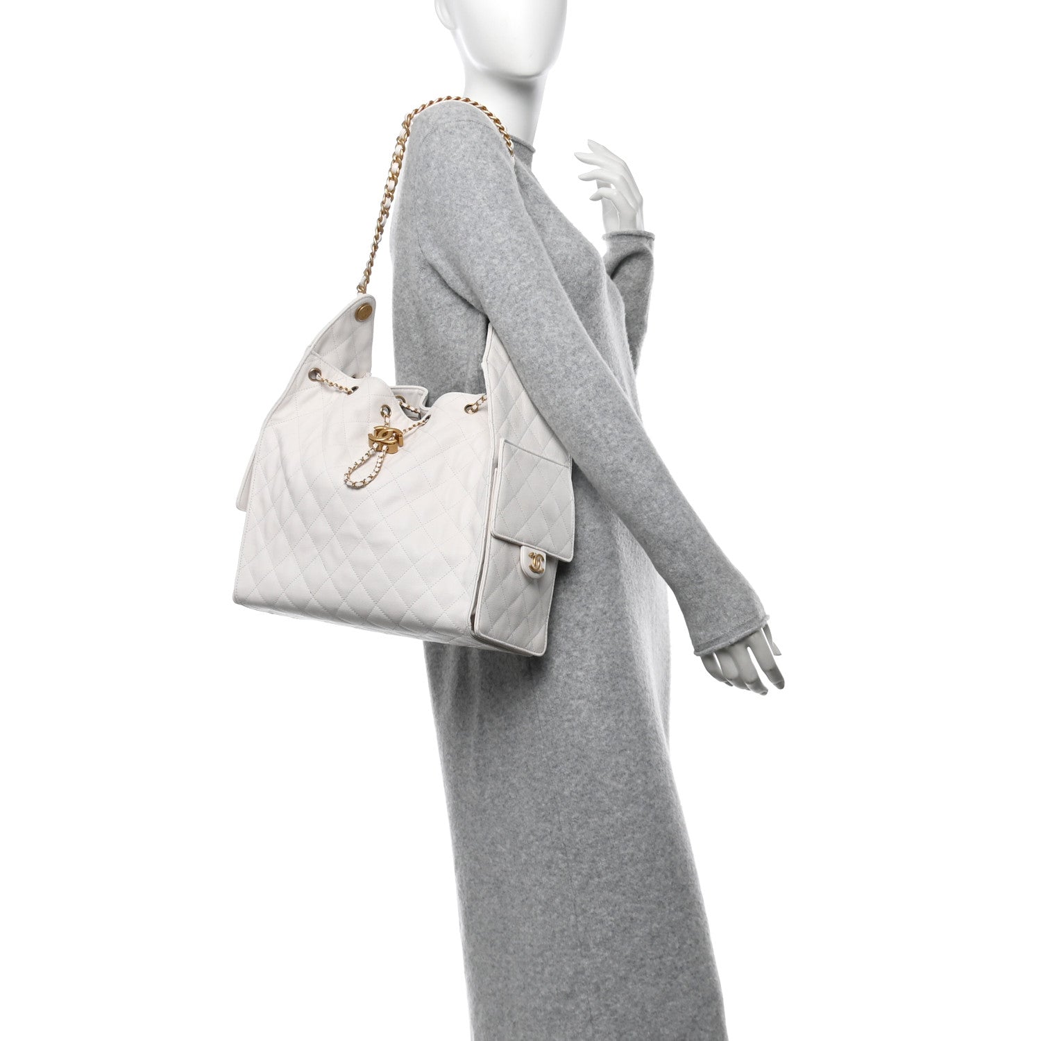 Caviar Quilted Medium Chanel 25 Handbag White