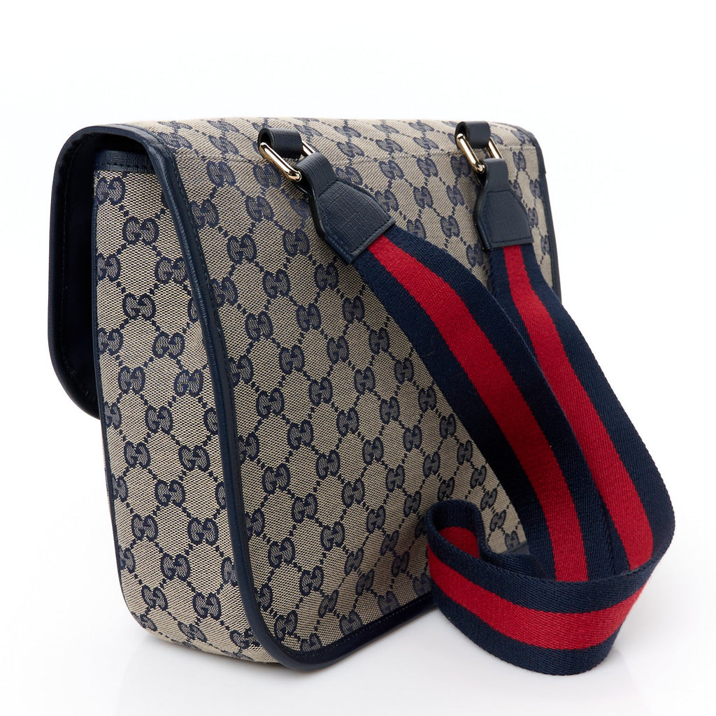 Monogram Web Childrens Messenger Bag Beige Blue