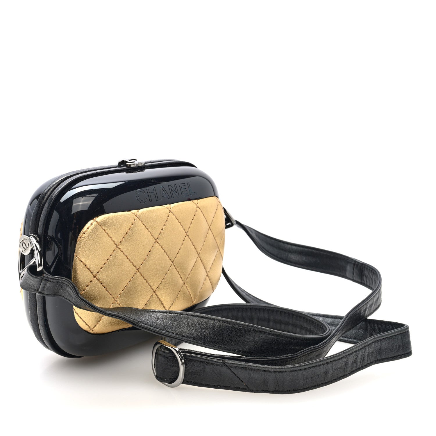 Lambskin Quilted Plexiglass Box Bag Black Gold