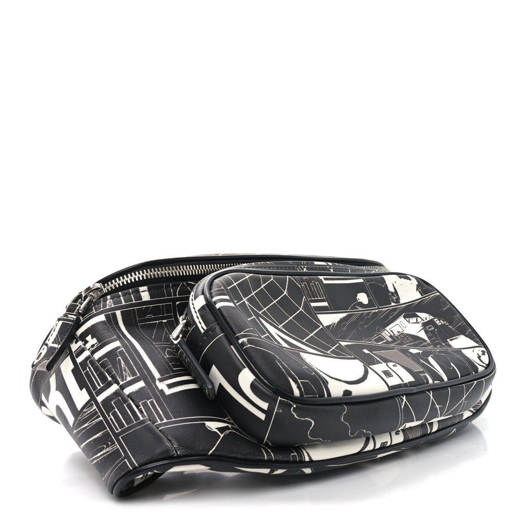 X JAMES JEAN Calfskin Comic Print Belt Bag Black