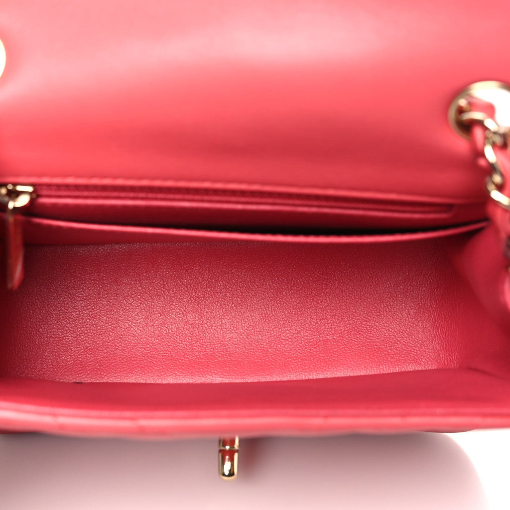 Lambskin Chevron Quilted Mini Square Flap Pink