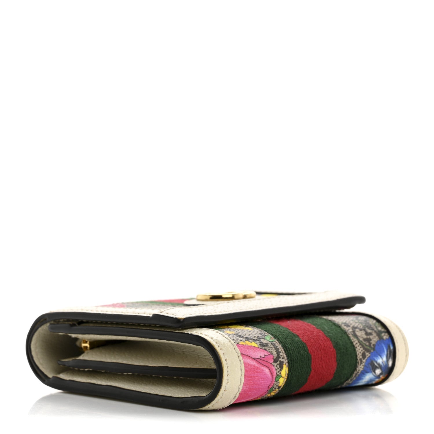 GG Supreme Monogram Flora Textured Calfskin Web Ophidia  Case Wallet Beige Ebony Multicolor Mystic White