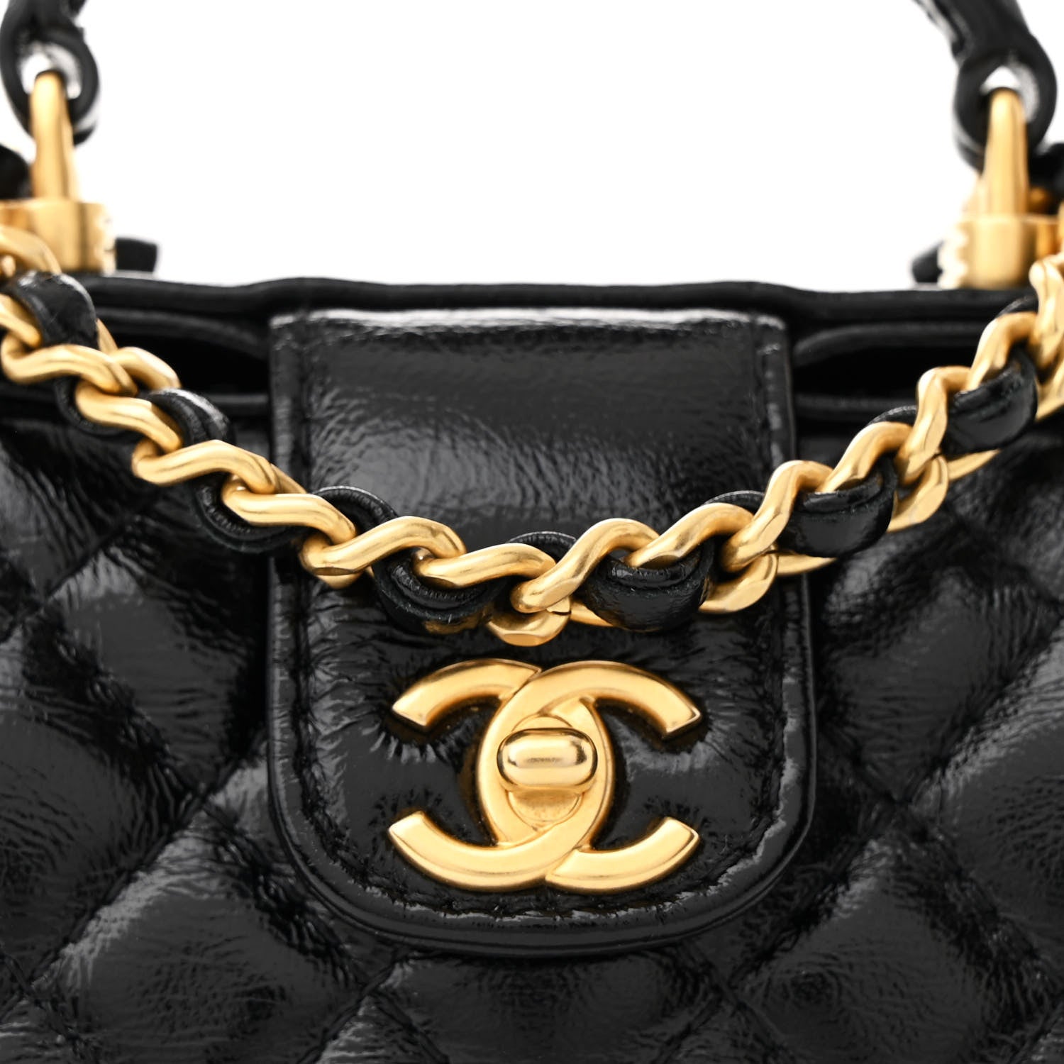Shiny Lambskin Quilted Mini Cocodoc Top Handle Bag Black