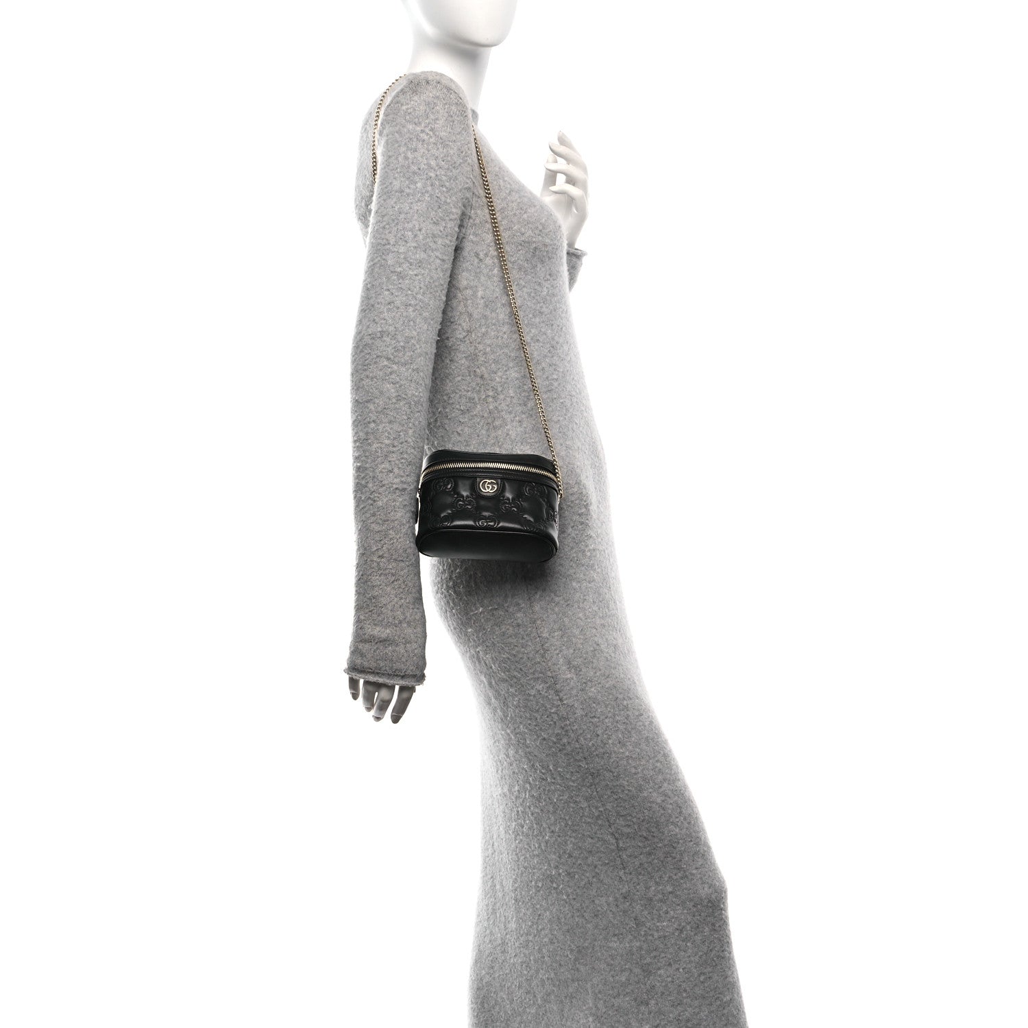 Calfskin GG Matelasse Mini Top Handle Bag Black