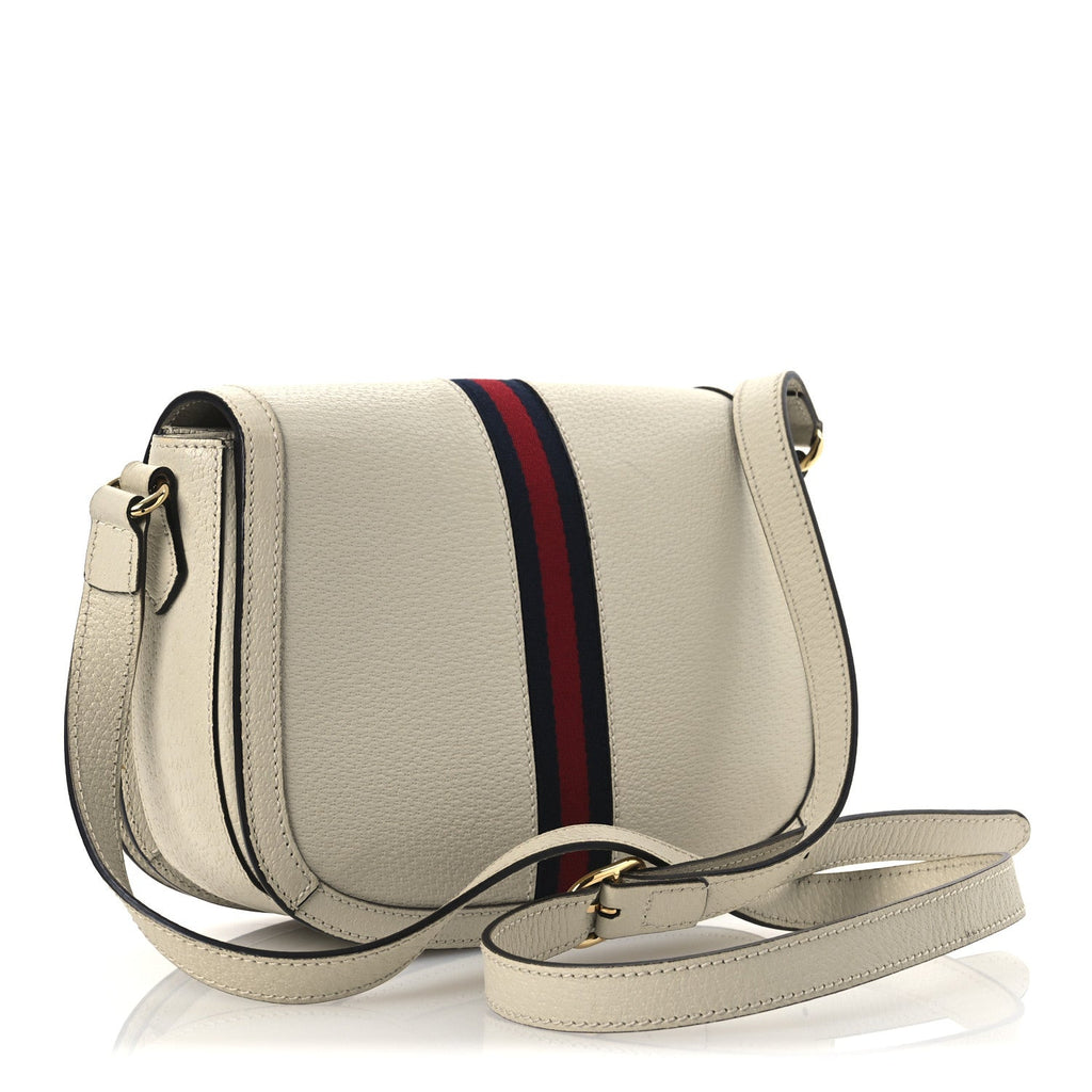 Textured Calfskin Small Ophidia Flap Messenger Bag Mystic White
