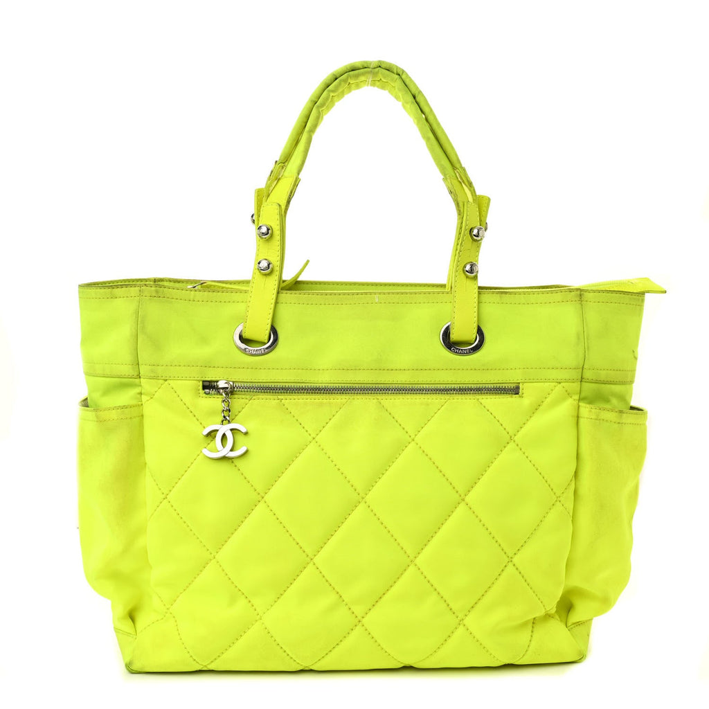 Coated Canvas Quilted Large Paris Biarritz Tote Neon Yellow