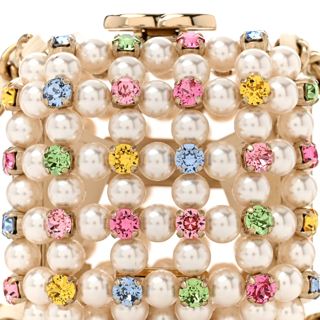 Metal Pearl Minaudiere CC Mini Evening Bag White Gold Multicolor