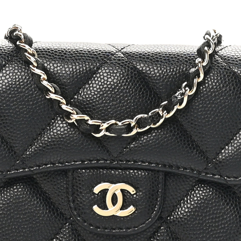 Caviar Quilted Flap  Holder On Chain Black