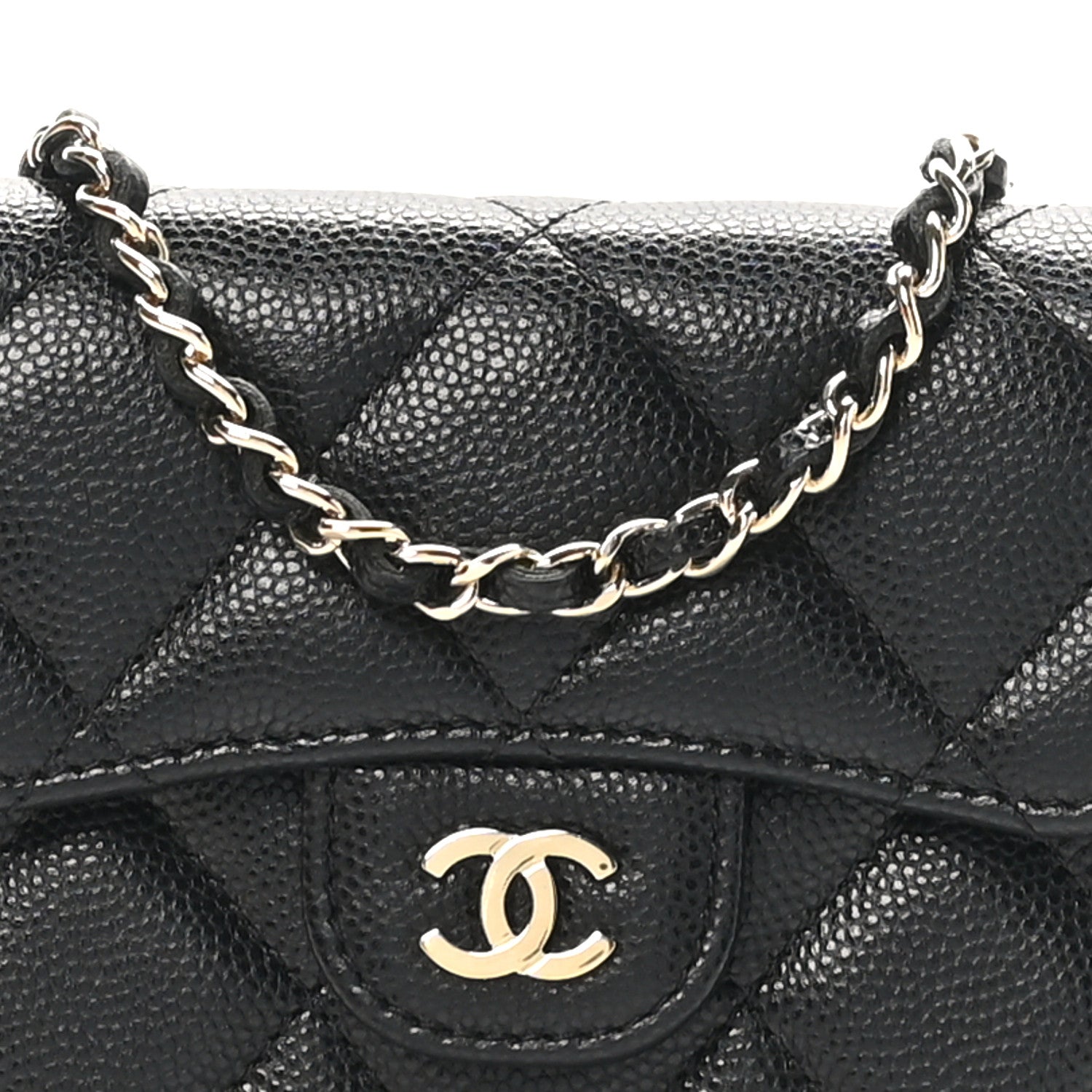 Caviar Quilted Flap  Holder On Chain Black