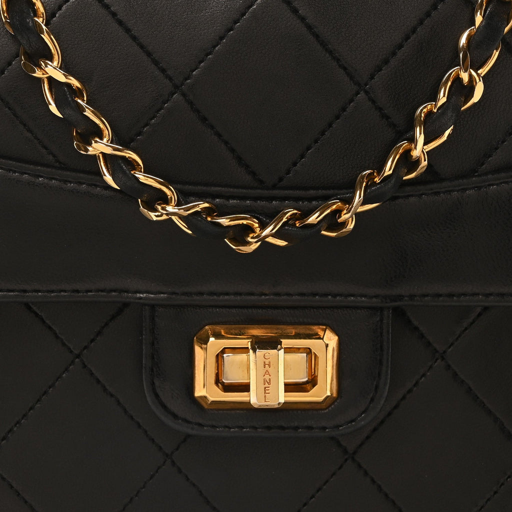 Lambskin Quilted Medium Mademoiselle Single Flap Black