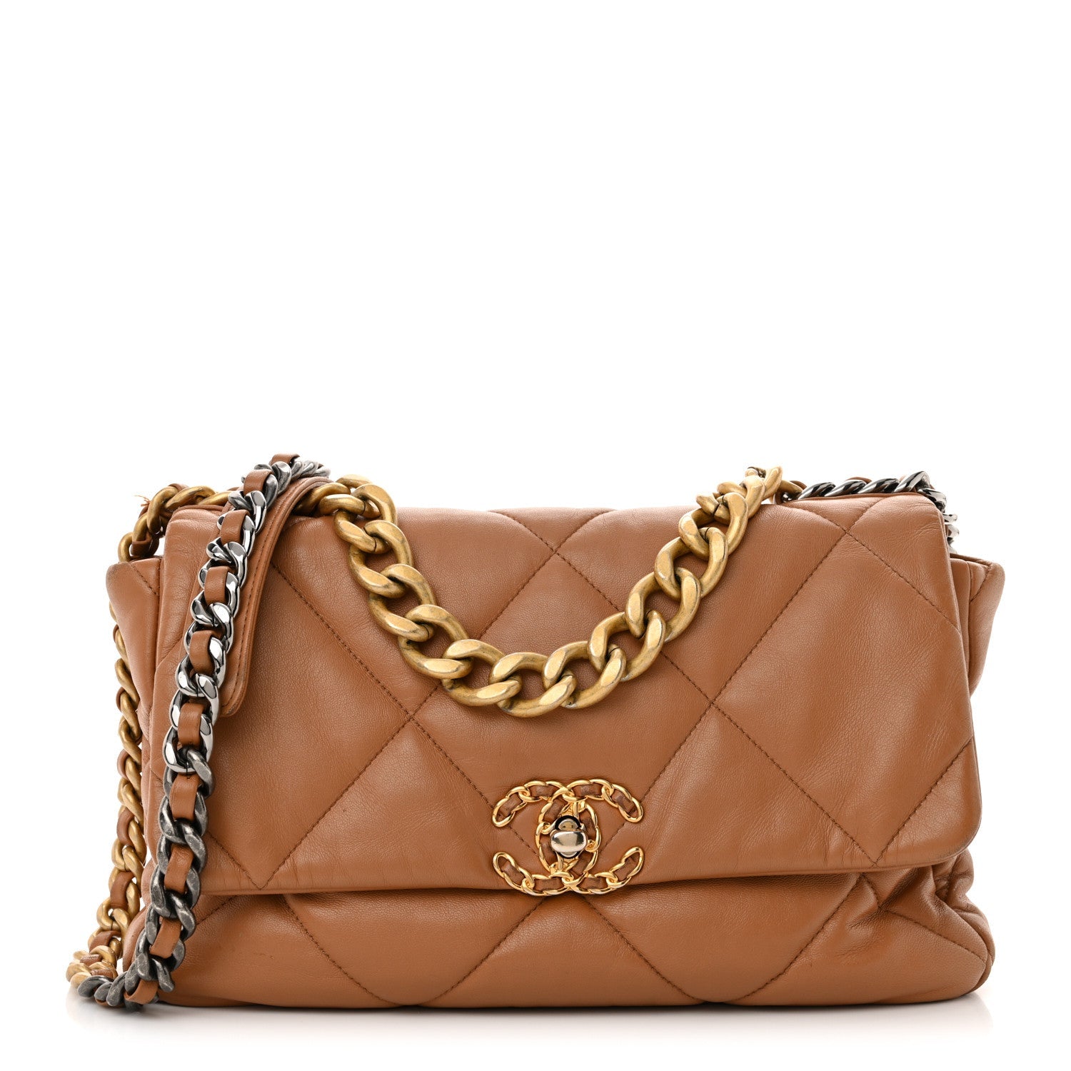 Lambskin Quilted Large Chanel 19 Flap Brown