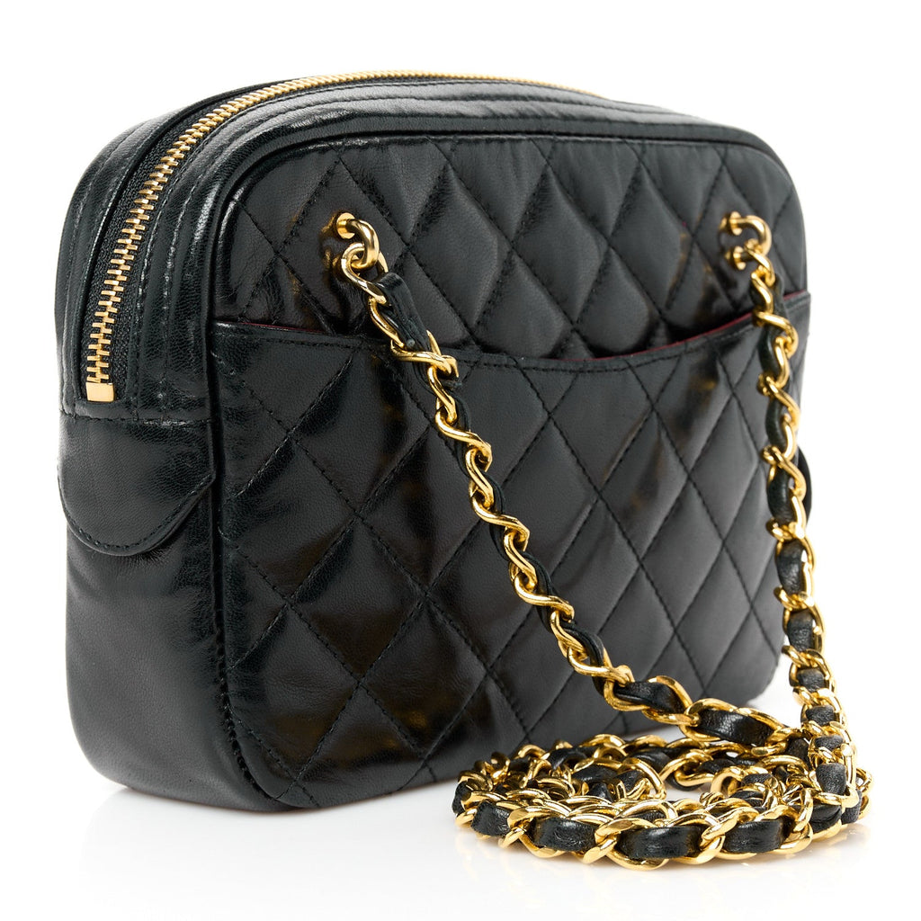 Lambskin Quilted Camera Case Black