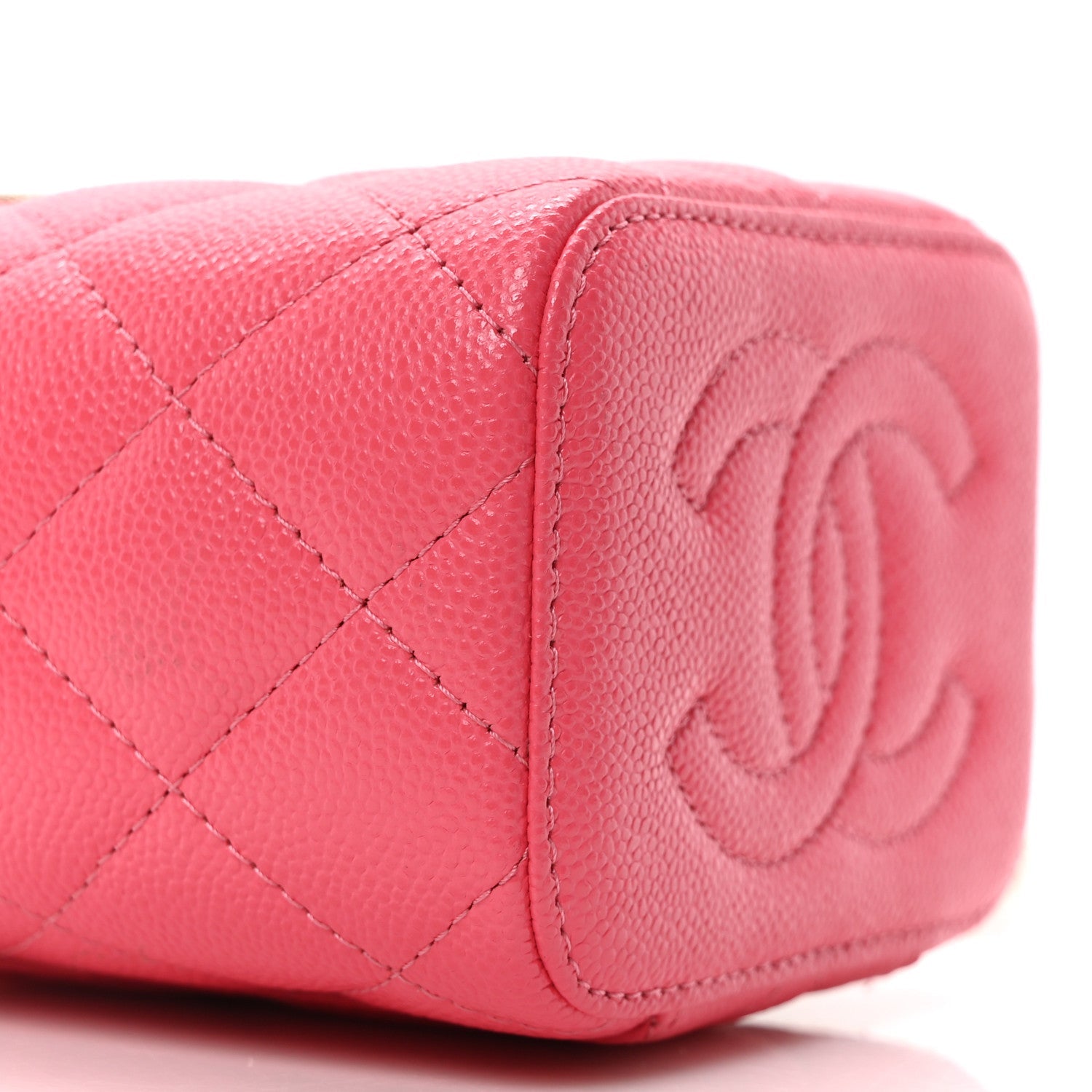 Caviar Quilted Mini Vanity Case With Chain Pink