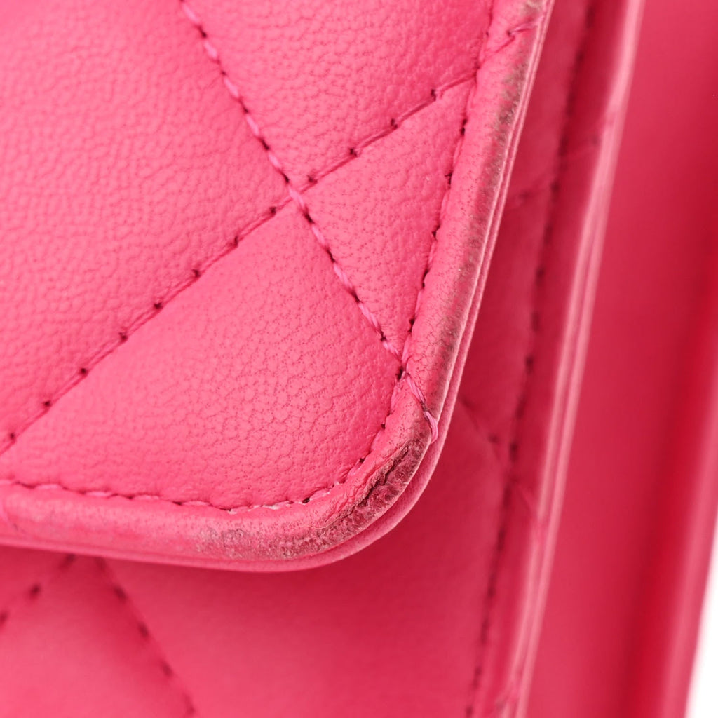 Lambskin Quilted Wallet on Chain WOC Fuchsia