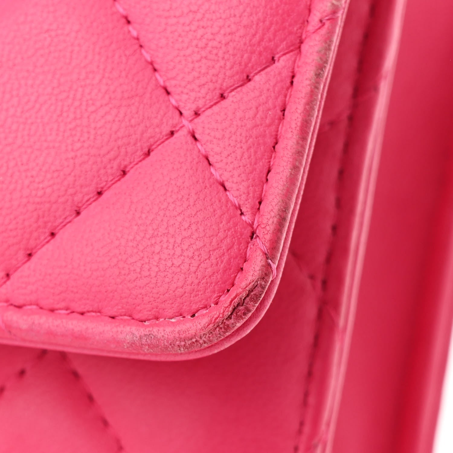 Lambskin Quilted Wallet on Chain WOC Fuchsia