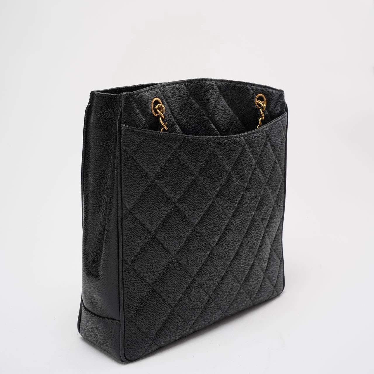 Chanel Vintage 1994 - 1996 Black Caviar Shoulder Tote Gold Hardware