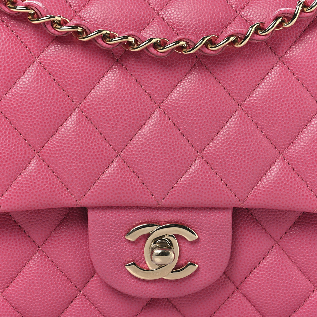 Caviar Quilted Medium Double Flap Pink
