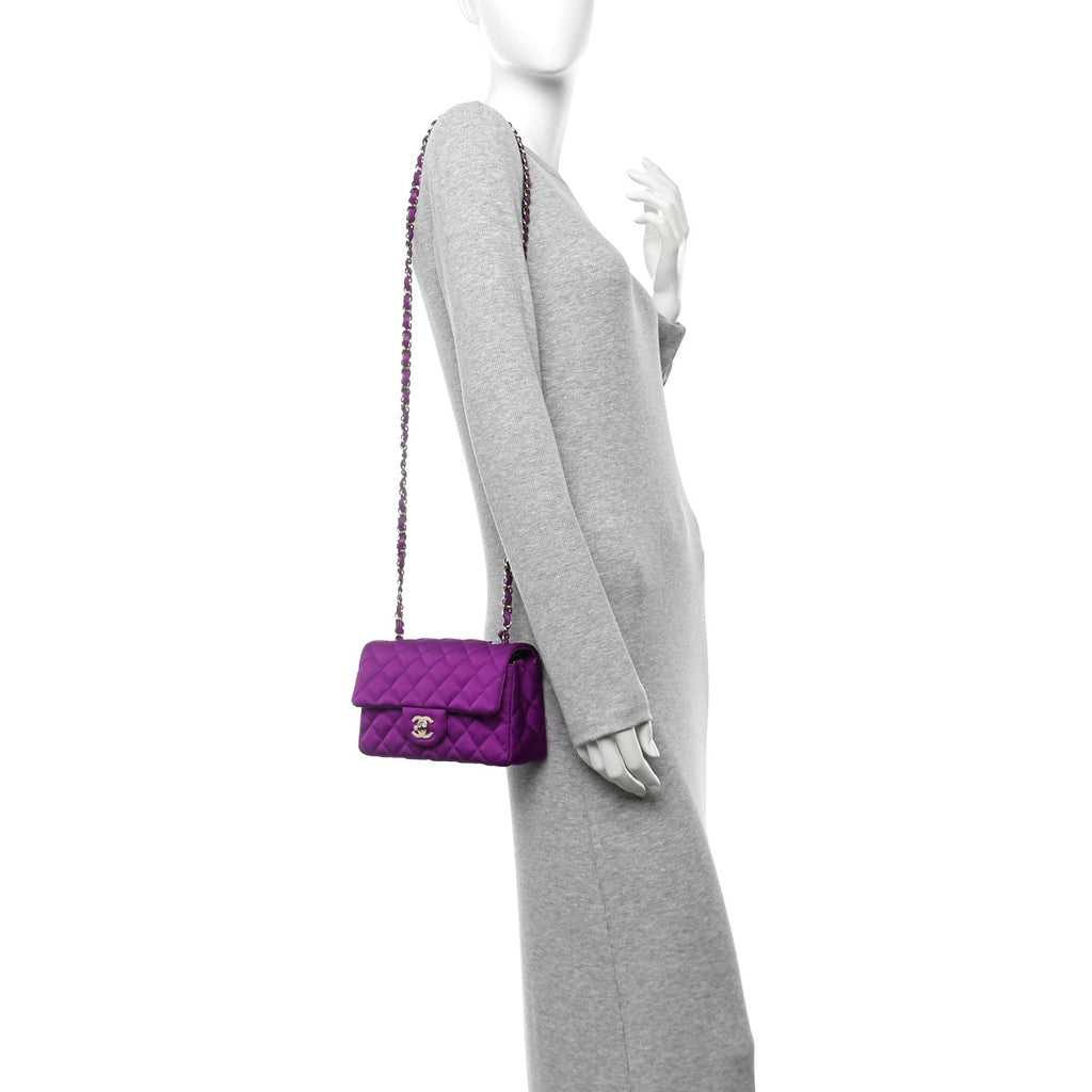 Satin Quilted Mini Rectangular Flap Purple