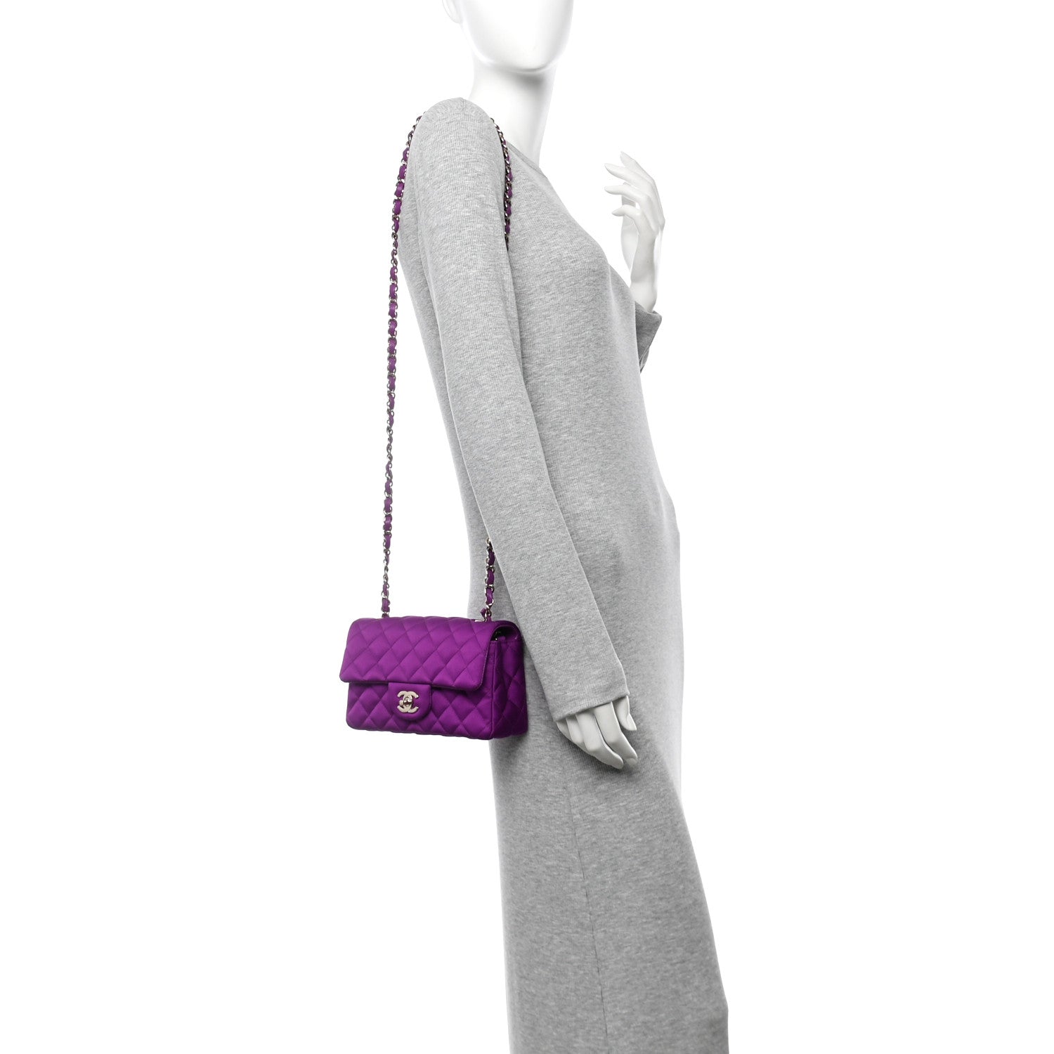 Satin Quilted Mini Rectangular Flap Purple