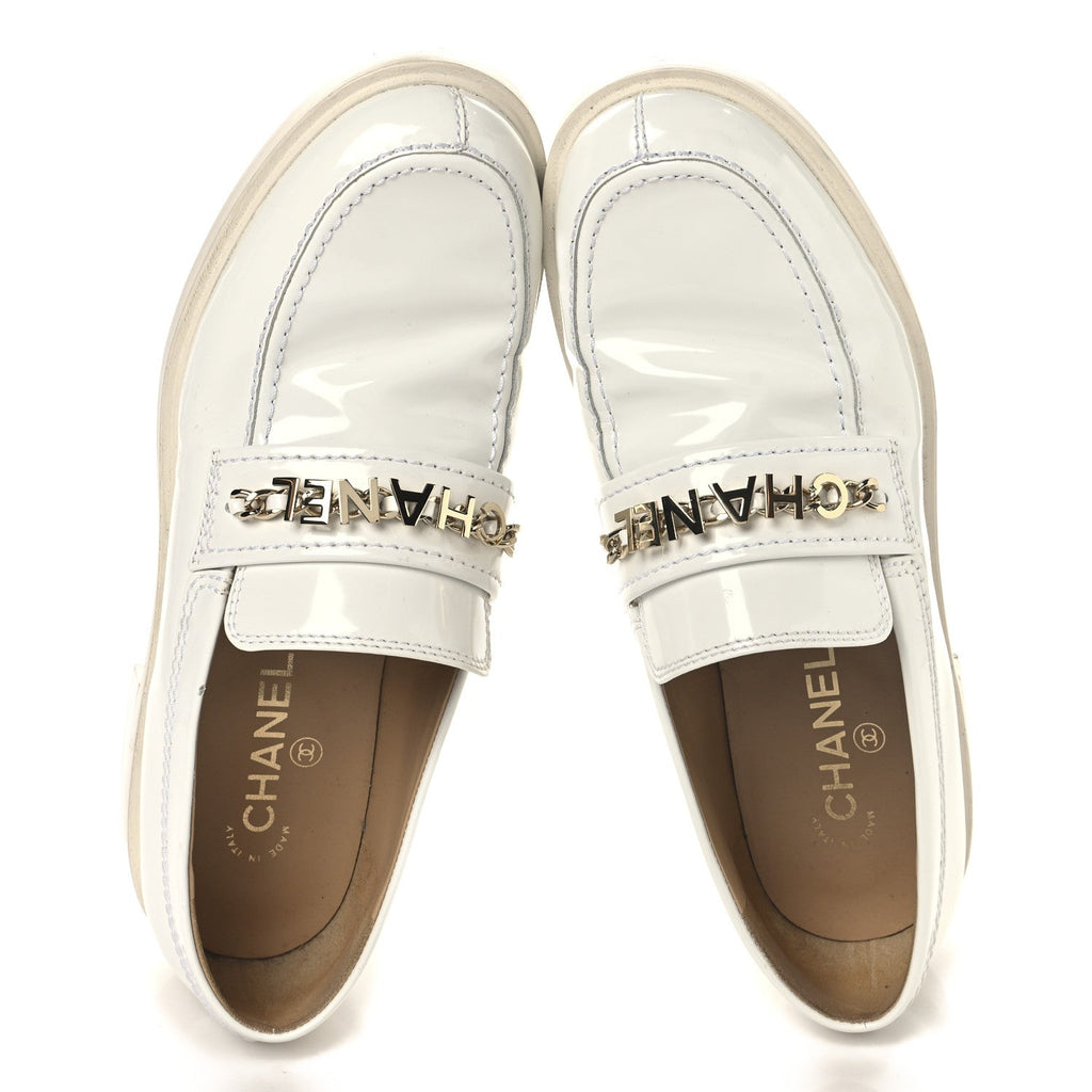 Shiny Calfskin Logo Loafers 41 White