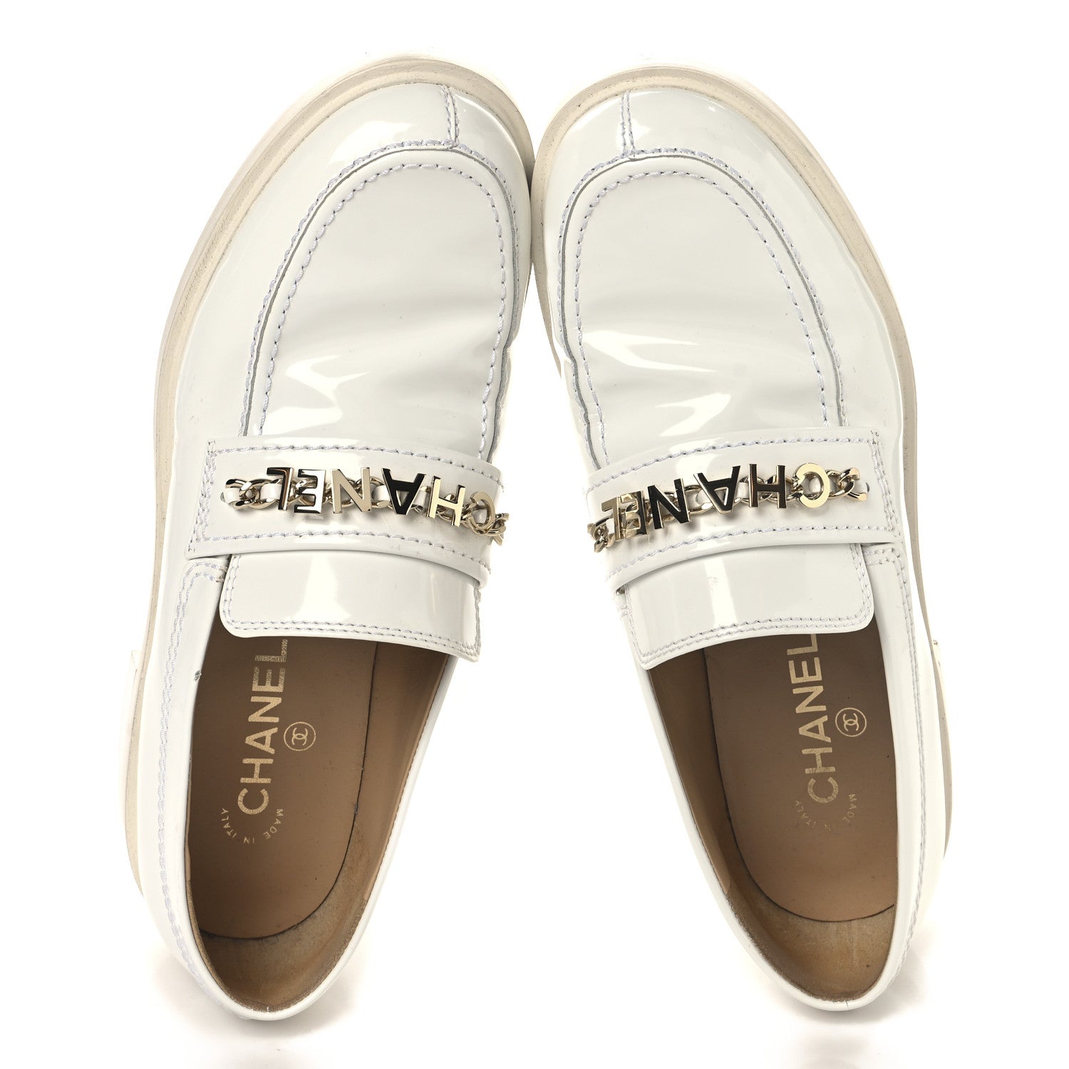 Shiny Calfskin Logo Loafers 41 White