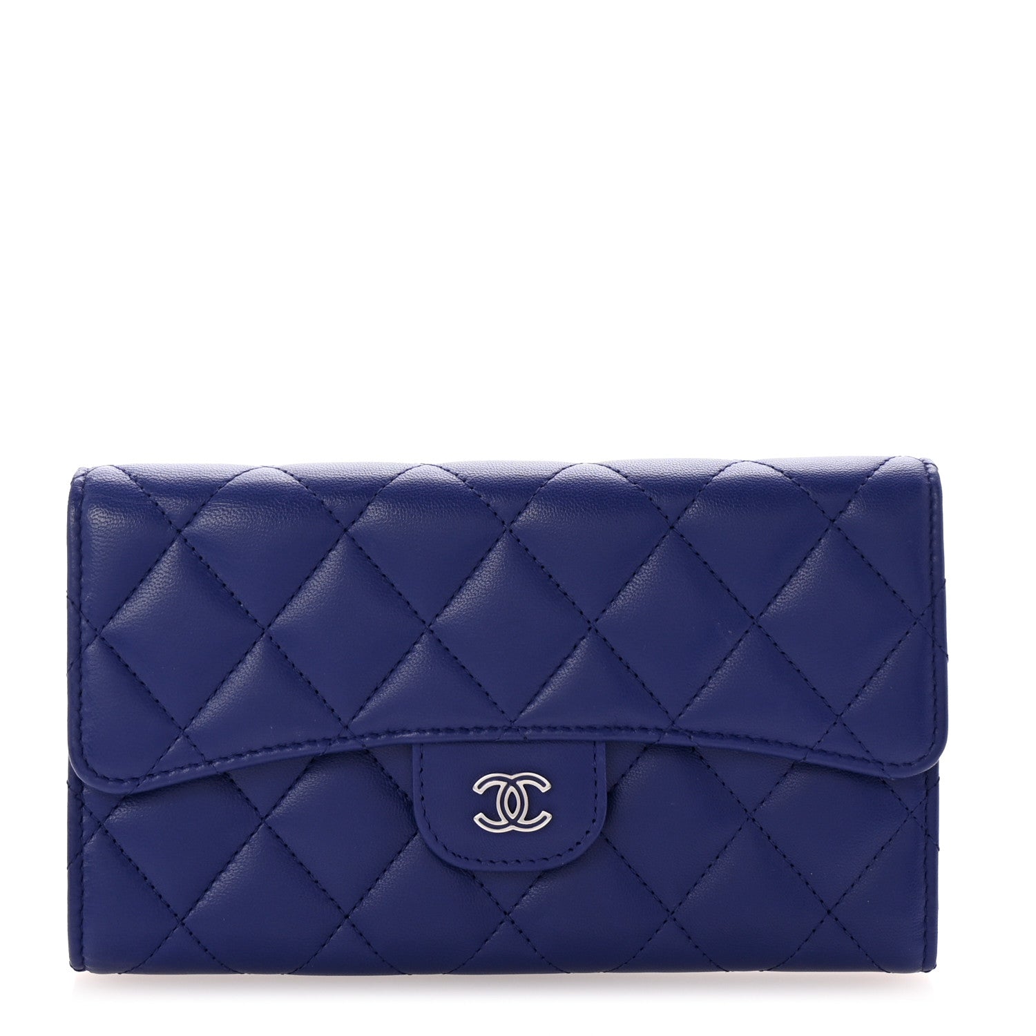 Lambskin Quilted Large Flap Wallet Blue