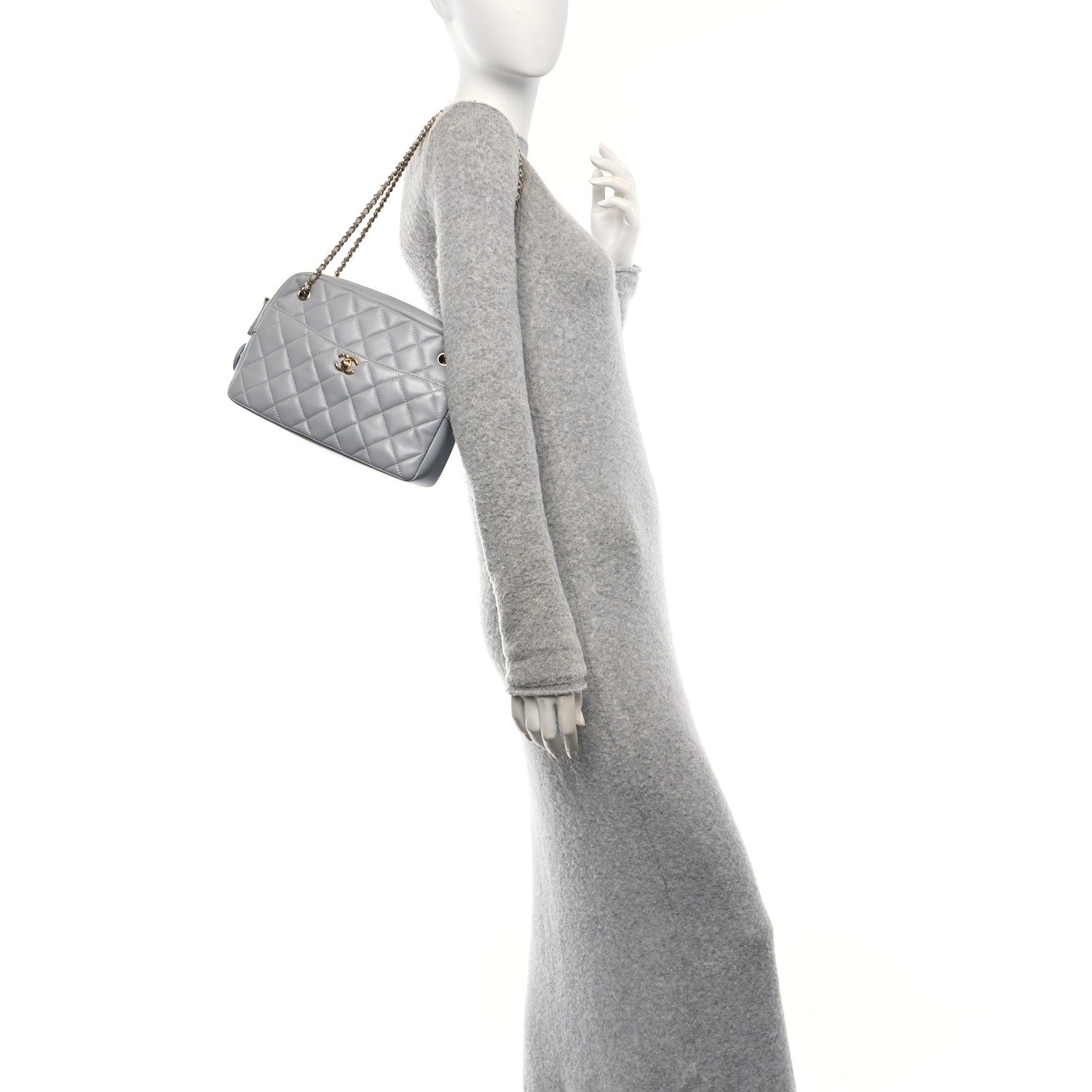 Shiny Lambskin Quilted Medium Camera Case Grey