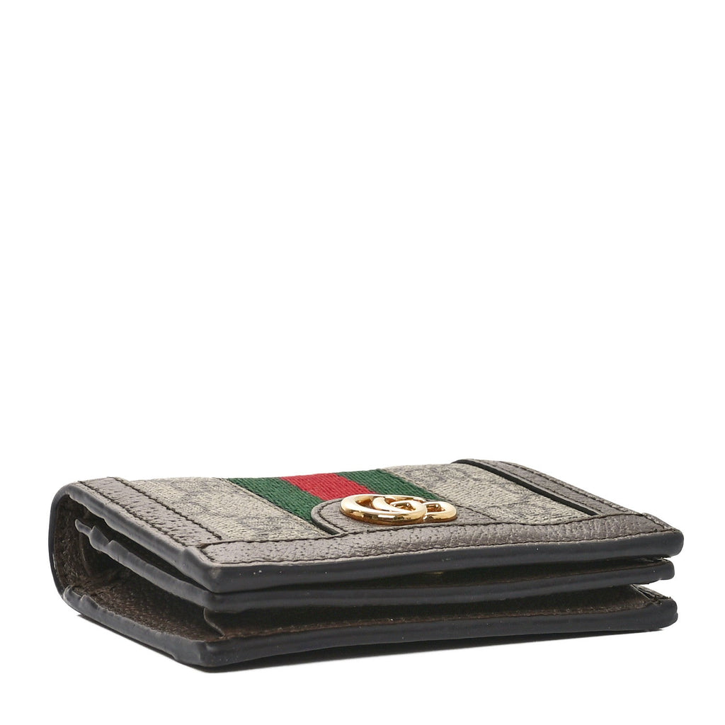 GG Supreme Monogram Textured Dollar Calfskin Web Ophidia  Case Beige New Acero