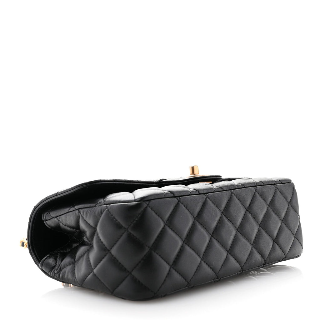 Lambskin Quilted Small Metal Top Handle Flap Black