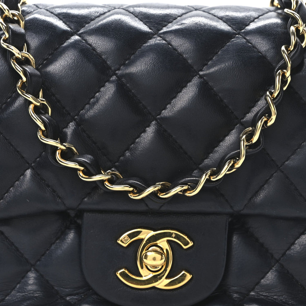 Lambskin Quilted Mini Square Flap Black