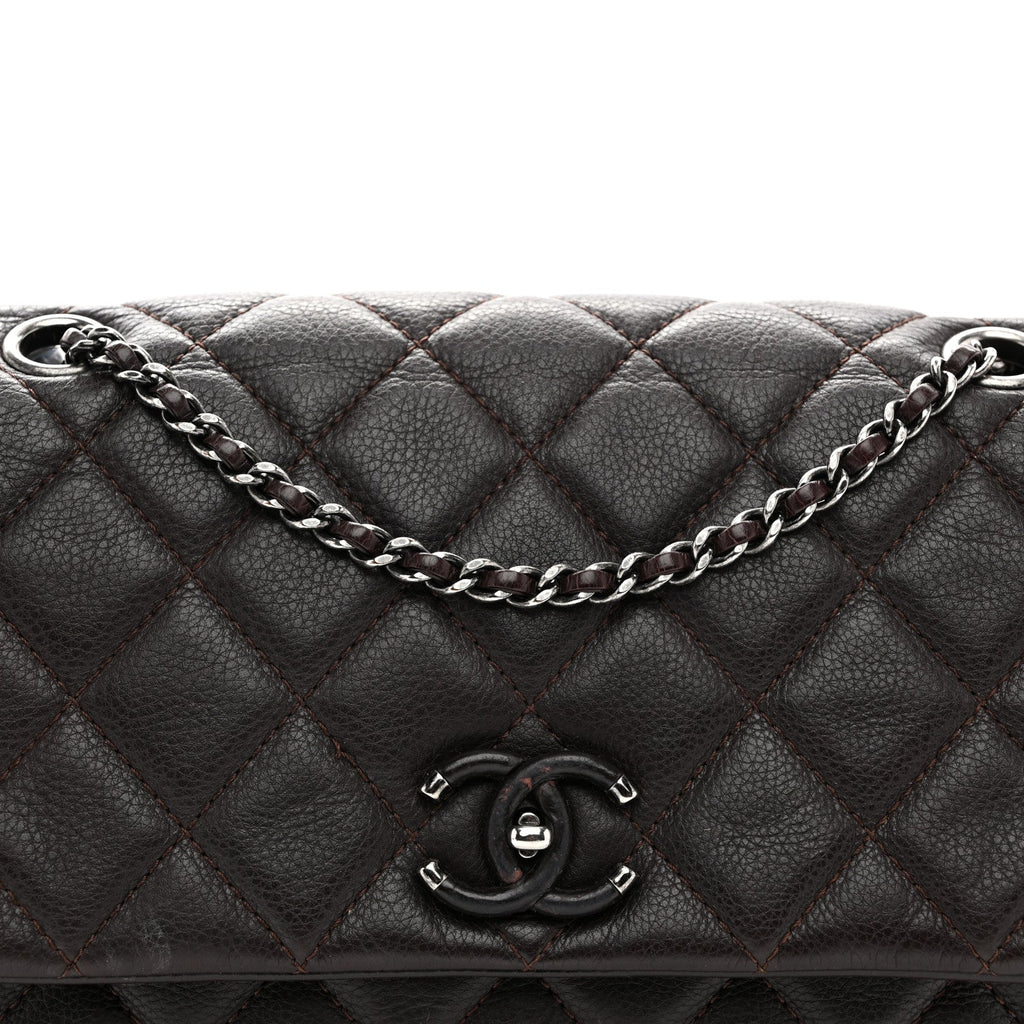 Calfskin Quilted Medium Frame in Chain Flap Brown