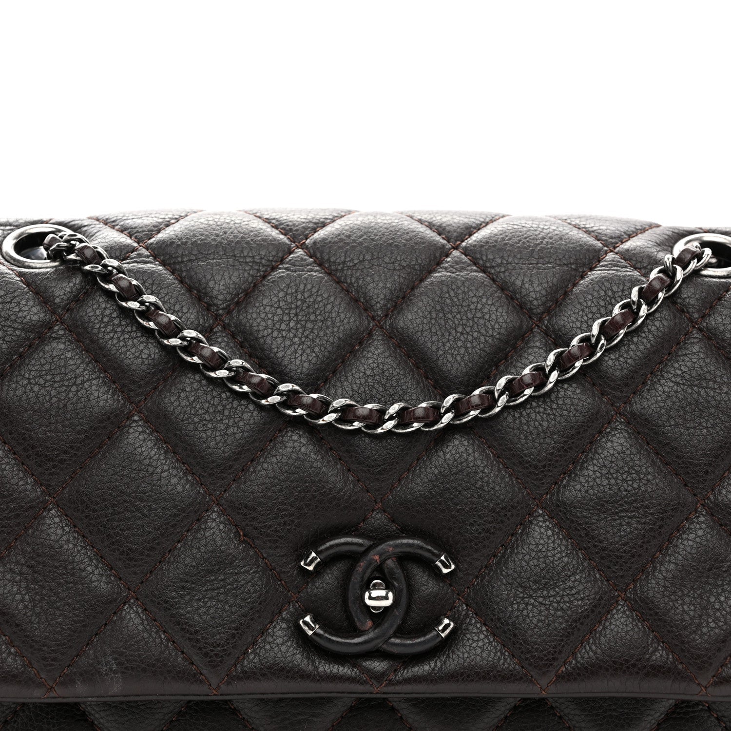Calfskin Quilted Medium Frame in Chain Flap Brown